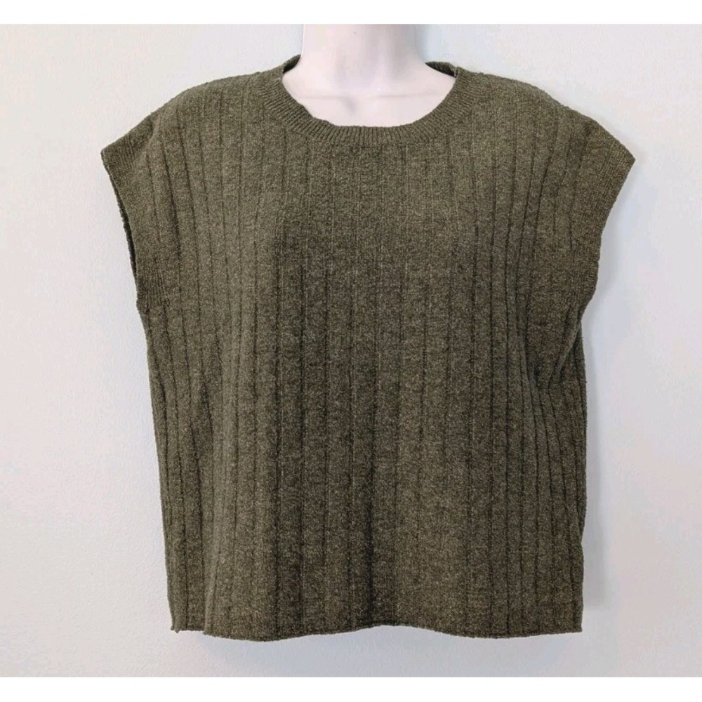 Wilt Ribbed Sweater Vest Women's Small Khaki Green Sleeveless Popover Layering